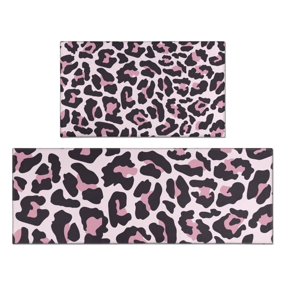 Pink and Black Of Leopard Print Kitchen Rugs Sets Of 2,Anti Fatigue Kitchen Mat Rugs Non Slip Washable,Decorative Kitchen Floor Mats for Kitchen,Sink,Laundry,17"x30" 17"x47"
