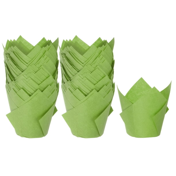 100 Unidades de Moldes para Magdalenas de Papel Estándar, Envoltorios Antiadherentes Desechables para Cumpleaños, Banquetes y Fiestas, Color Verde