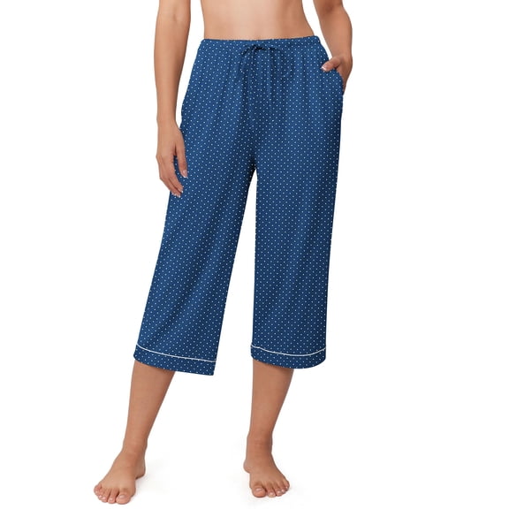 Ekouaer Womens Pajamas Pants Capri Pj Bottoms with Pockets Comfy Drawstring Printed Lounge Soft Sleep Pants