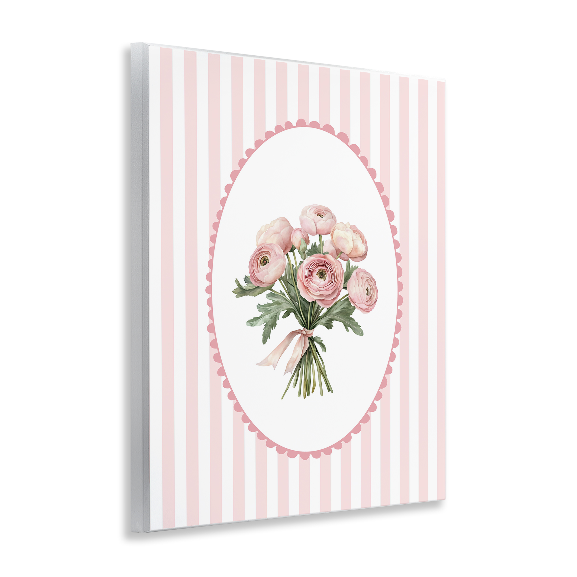 Peony Bouquet on Gentle Stripes Wall Plaque Art, design by Christine Simpson Art
