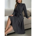 thumbnail image 4 of ZOELNIC Women's Mock Neck Long Sleeve Dress High Waist Belted Pleated Flowy A-Line Cocktail Party Maxi Dress, M, 4 of 6