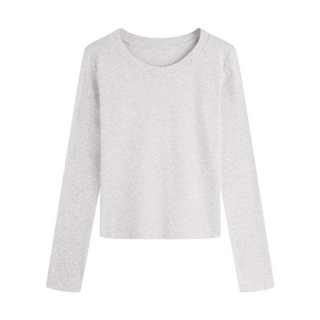Lmnyox T-Shirt Basique Décontracté pour Femmes Manches Longues Col Rond T-Shirts Unis Automne Hiver sous-Vêtements Amples