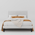 thumbnail image 4 of Allewie Queen Size Velvet Upholstered Platform Bed Frame with Adjustable Vertical Channel Tufted Headboard, White, 4 of 12