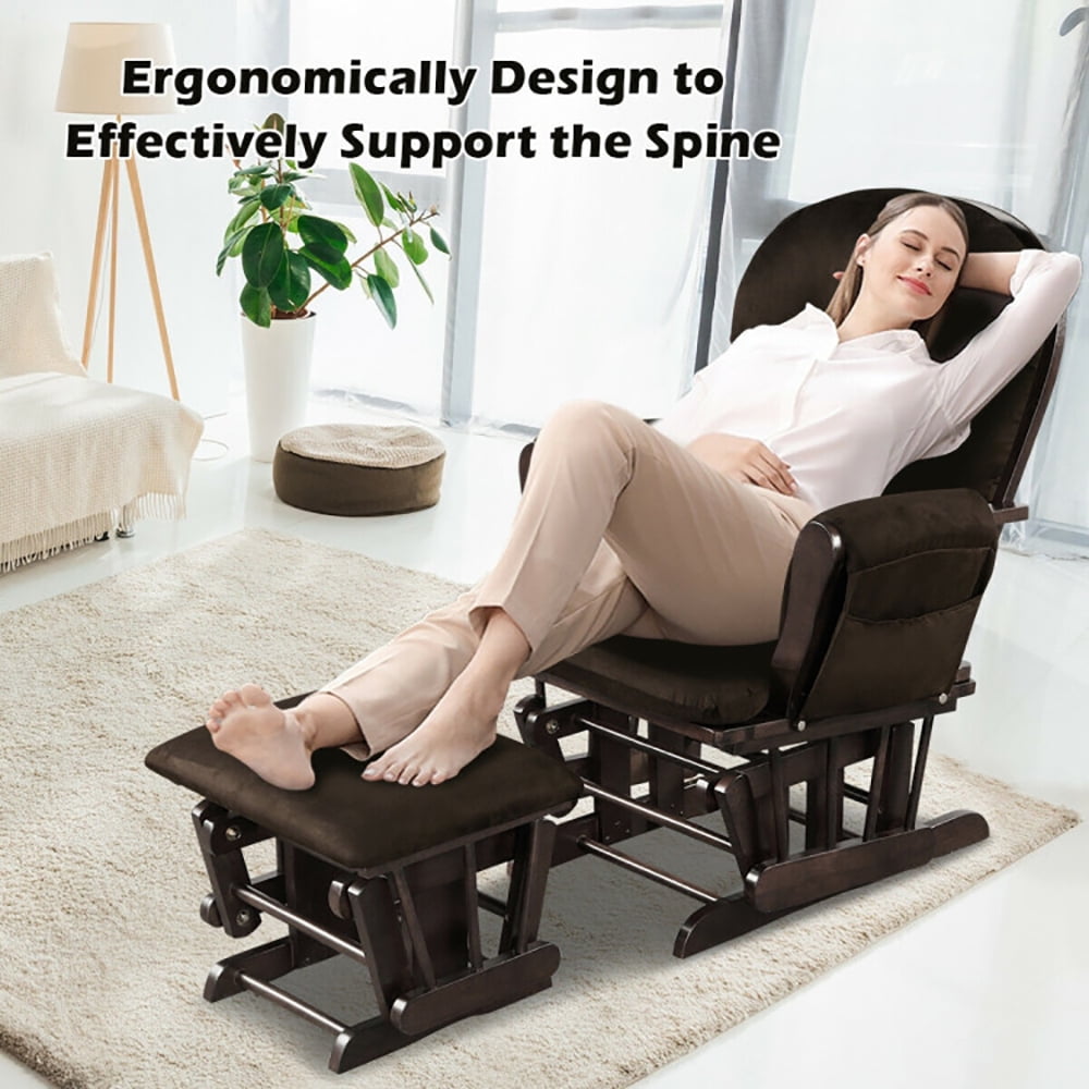 Finihen Glider and Ottoman Cushion Set, Wooden Rocking Nursery Chair with Cushioned Armrests Detachable Cushion, Upholstered Glider with Nursing Ottoman, for Napping, Nursing, Reading, Brown Finihen Glider and Ottoman Cushion Set, Wooden Rocking Nursery Chair with Cushioned Armrests Detachable Cushion, Upholstered Glider with Nursing Ottoman, for Napping, Nursing, Reading, Brown