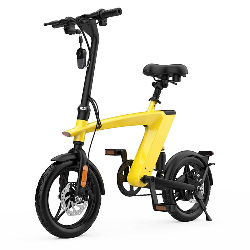 Xhy Electric Bike 250W Motor Lightweight Foldable Ebike with Bright Headlight Pedal Assist and 14'' Tires  36V 10Ah Battery Large Screen Display Commuting bicycles for Adults Women Men Yellow