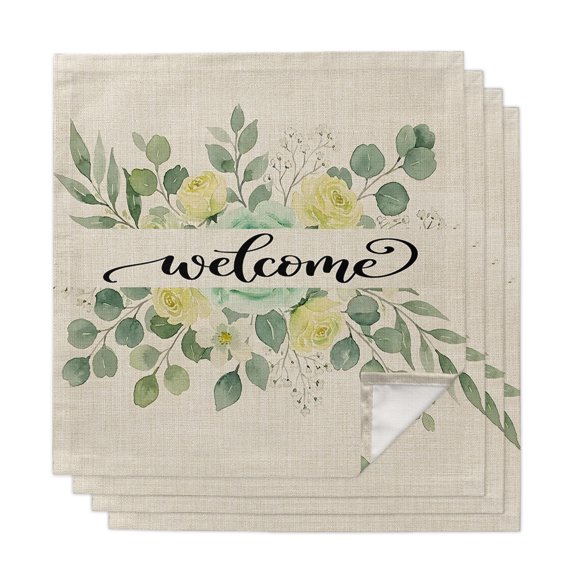 Cloth Napkins Set of 4 - 20x20 Inches, Eucalyptus Leaves Rustic Washable Reusable Table Napkins, Farmhouse Botanical Floral Soft & Absortbent Dining Napkin for Party Wedding Hotel Restaurant