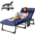 thumbnail image 1 of ABORON Folding Patio Chaise Lounge Chair - 5 Position Adjustable -28" Wide Foldable Camping Cot Bed with Cushion, Portable Beach Lounge Chair for Pool Lawn Deck Poolside Outdoor Sunbathing, 1 of 8