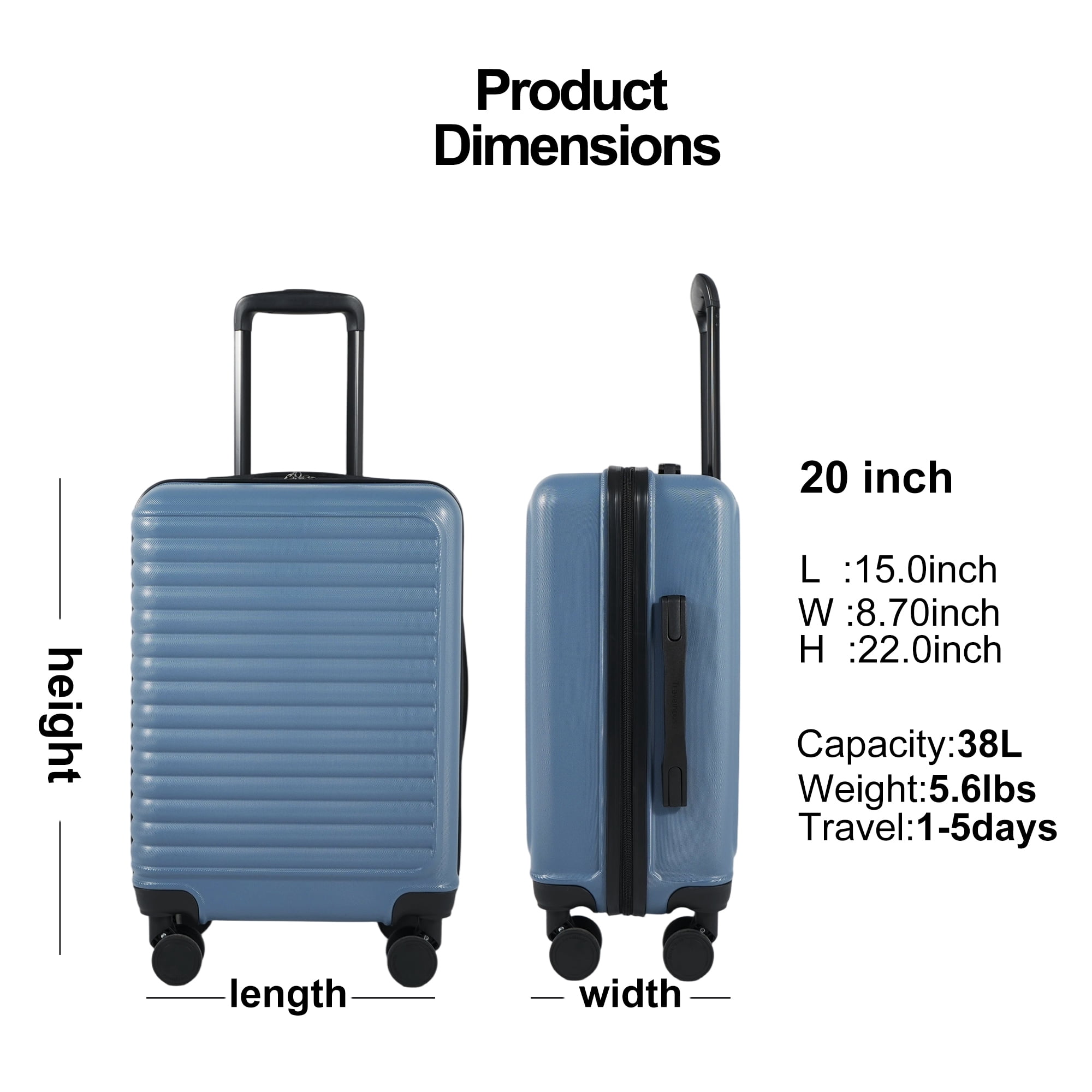 Travelhouse 20" Underseat Hard-Sided Carry-On Luggage, Spinner Wheels, ABS,Blue