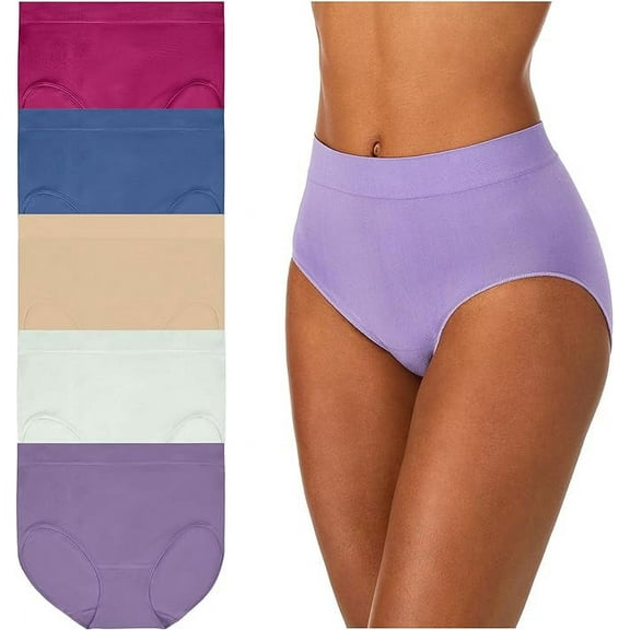 Carole Hochman Women's Underwear Silky Soft Seamless Full Coverage Modern Brief Panties 5 Pack Multipack Regular & Plus Sizes - Small