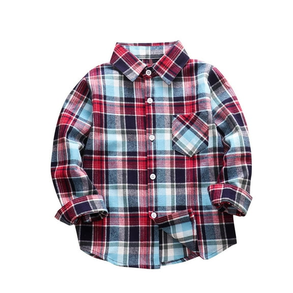 Odeerbi Toddler Boys Girls Plaid Shirt Plaid Flannel Shacket Jacket Fashion Casual Button Down Long Sleeve Cotton Shirt Blue