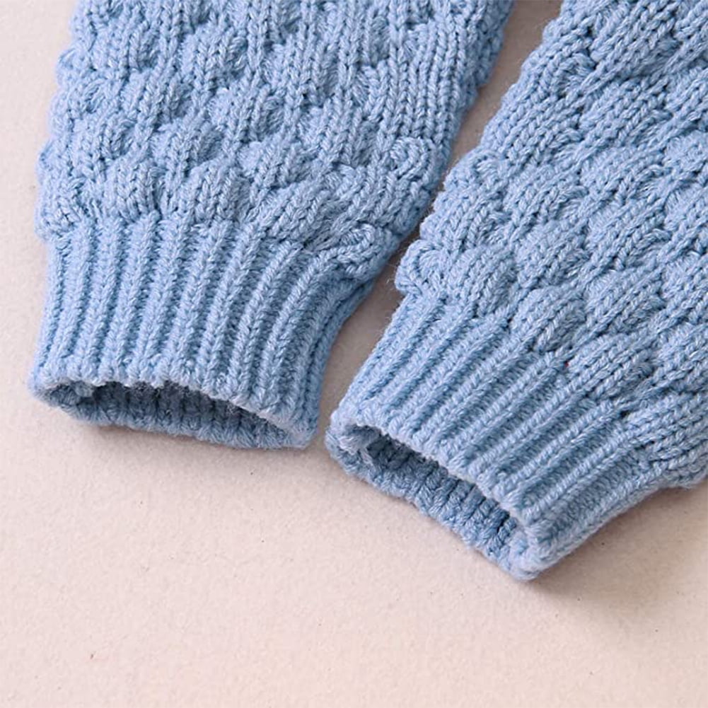 IBTOM CASTLE Unisex Baby Boy Girl Cute 3D Bear Ears Hooded Knitted Sweater Long Sleeve Romper Overall Sleepwear Winter Warm Clothes 0-6 Months Light Blue