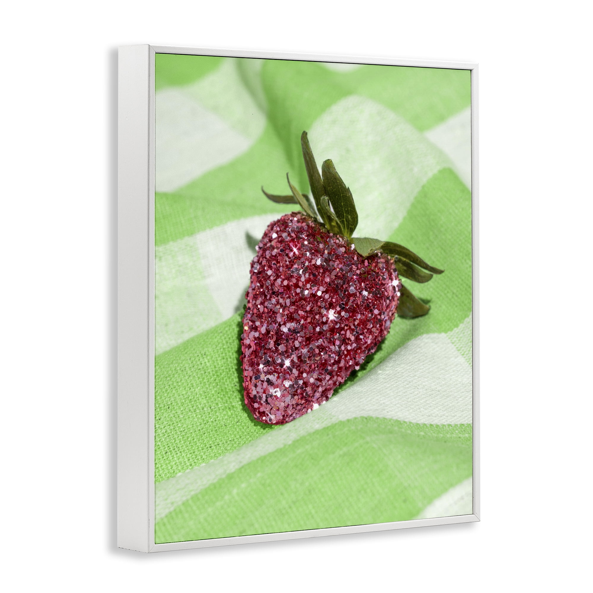 Stupell Industries Glimmer Strawberry on Green White Framed Giclee Art, design by LISH Creative