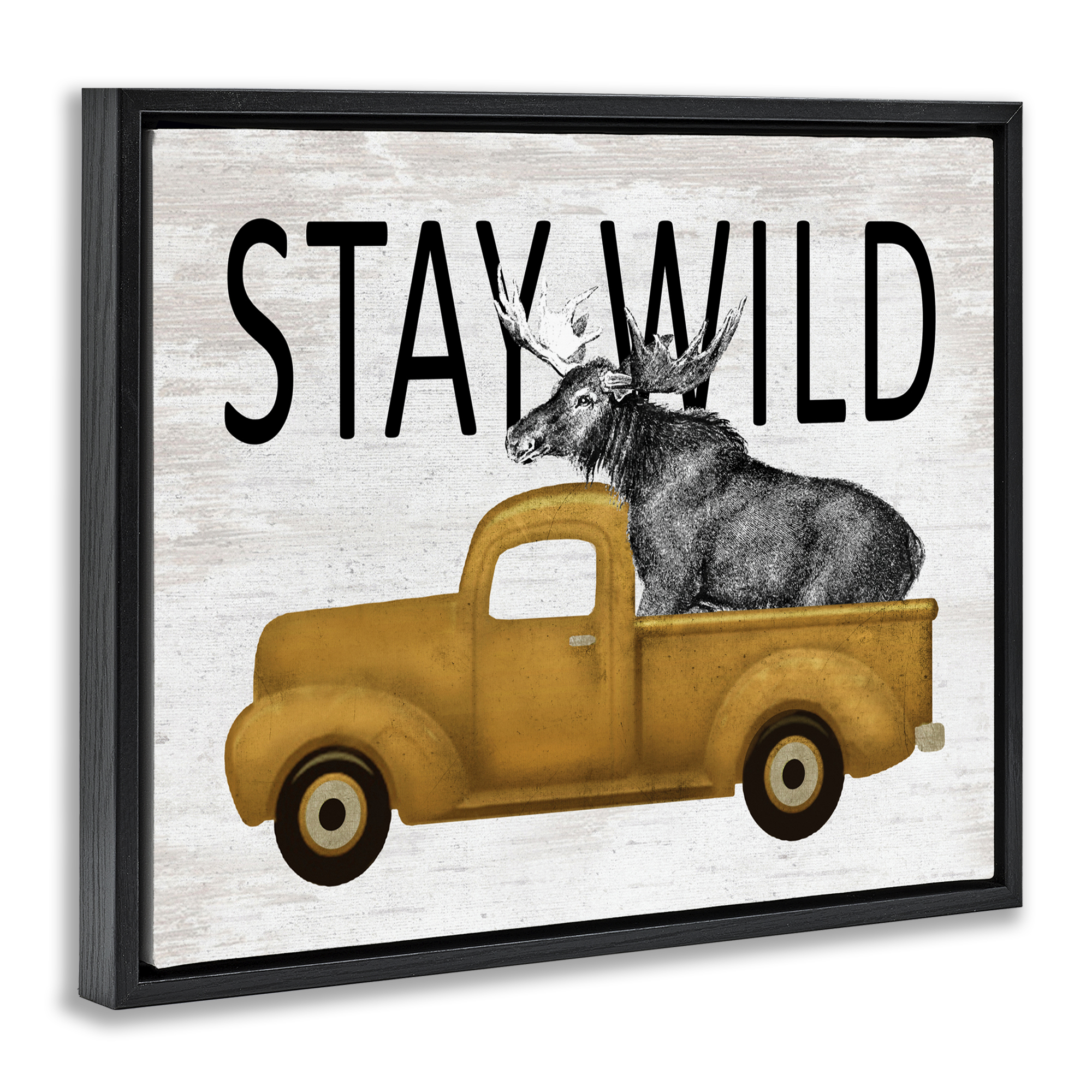 Stay Wild Moose Truck Black Framed Floater Canvas Wall Art, design by Lettered and Lined