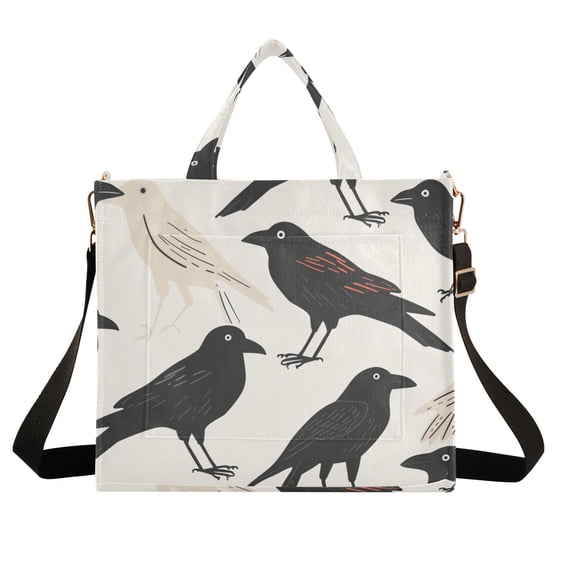 Crows Corduroy Tote Bag Handbag Large Messenger Bag Shoulder Crossbody Zipper Bag Purse