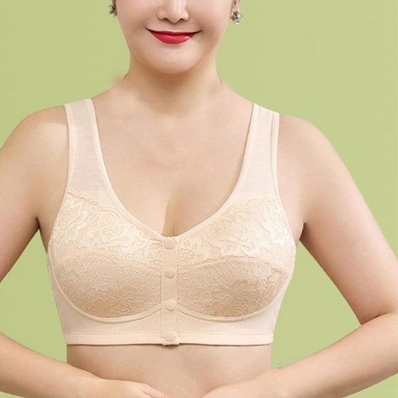 Fatuov Wireless Bras for Women Front Closure Sexy Solid Color Push-Up Bralettes for Casual Full Coverage Seamless Bras 42A, Beige