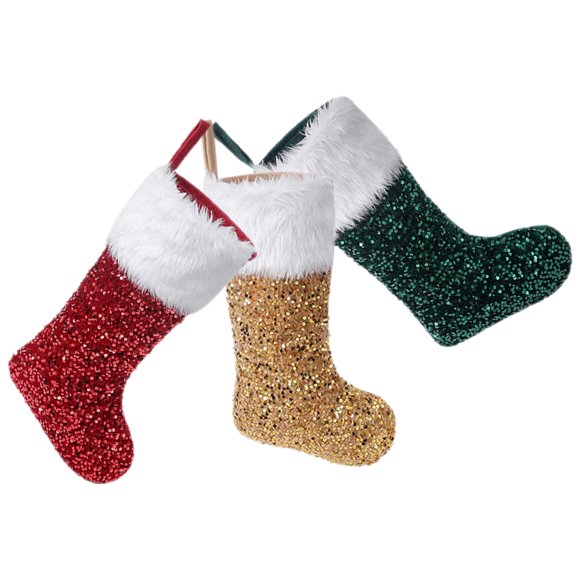 OULII 3 Pcs Bas de Vacances Sequins Décoration Rouge pour Fenêtre de Noël