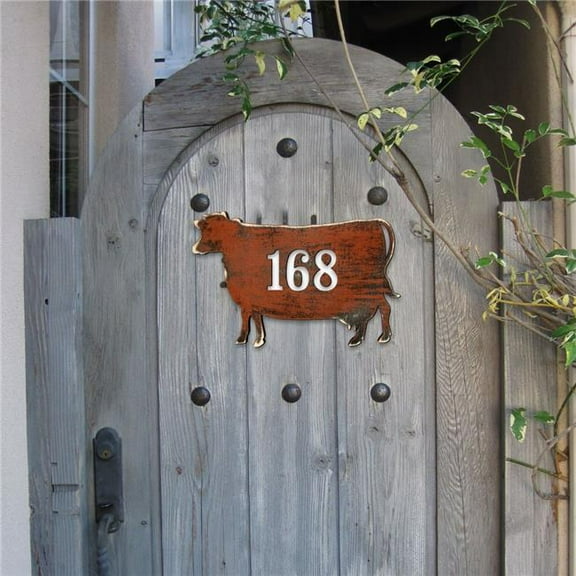 Designocracy MA98140-12 12 in. Cow Wooden Custom House Number Sign Decor