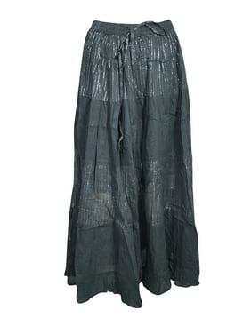 Mogul Women BLACK Long Skirt Tiered Summer Style Beach Hippie Chic Skirts S/M