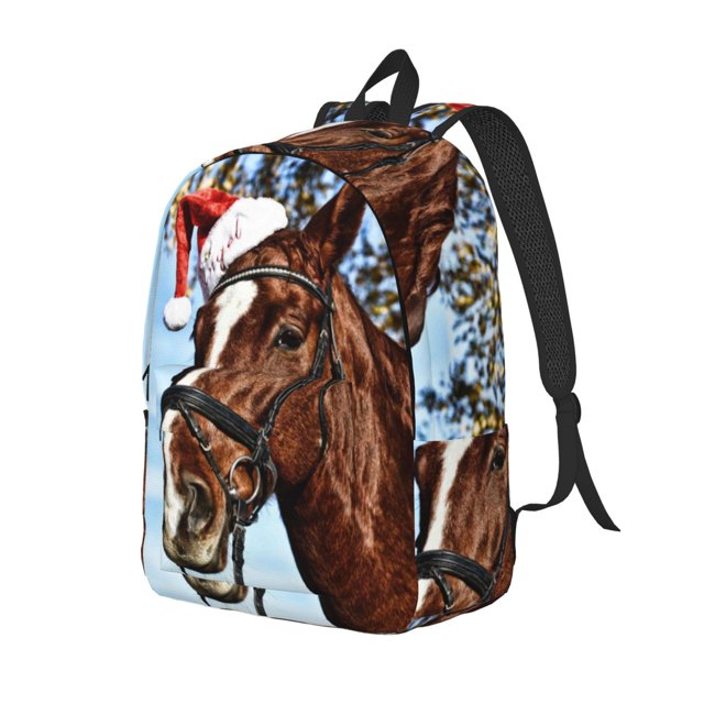 Disketp Christmas Horse print Canvas Backpack Lightweight Travel Daypack Student Rucksack Laptop Backpack-