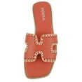 thumbnail image 5 of Soda Shoes Women Slip-On Sandals H-Band Flat Flip-Flops Slides Raffia Stitching Square Toe Finity-S Bright Orange 7, 5 of 5