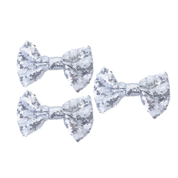 EeaseMX 3 horquillas grandes con lazo y lentejuelas para el pelo, accesorios para niñas (plateadas con clip)