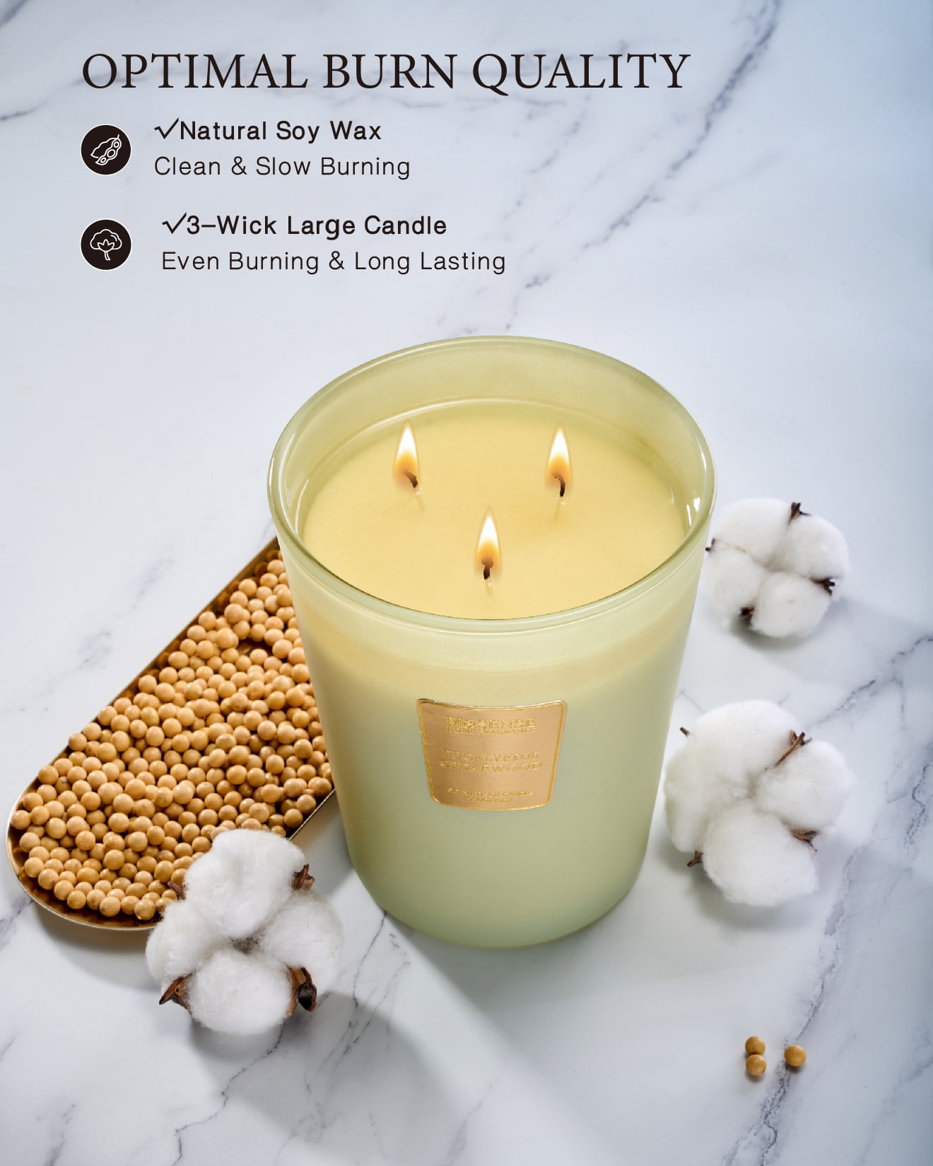M&SENSE Eucalyptus & Cedarwood Scent, 3 Wick Natural Soy Wax Candles, 150 Hours Long Lasting Slow Burning, 35 OZ
