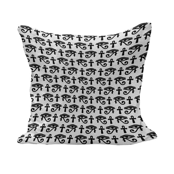 Egyptian Print Fluffy Throw Pillow Cushion Cover, Egyptian Hieroglyphic Pattern Eye Motif Vintage Illustration, Decorative Square Accent Pillow Case, 28" x 28", Black and White, by Ambesonne