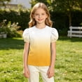 thumbnail image 4 of Atogsazn Kids Girls Gradient T-shirt Casual Summer Puff Sleeve Pullover Loose Fit Tshirt Basic Tee Tops Yellow 8-9 Years Fashion, 4 of 8