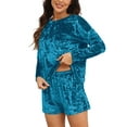thumbnail image 2 of MINTREUS Women's Velvet Pajama Set Long Sleeved Shorts Pajama 2-Piece Casual Set Soft Pjs Casual Wear with Pockets, 2 of 6