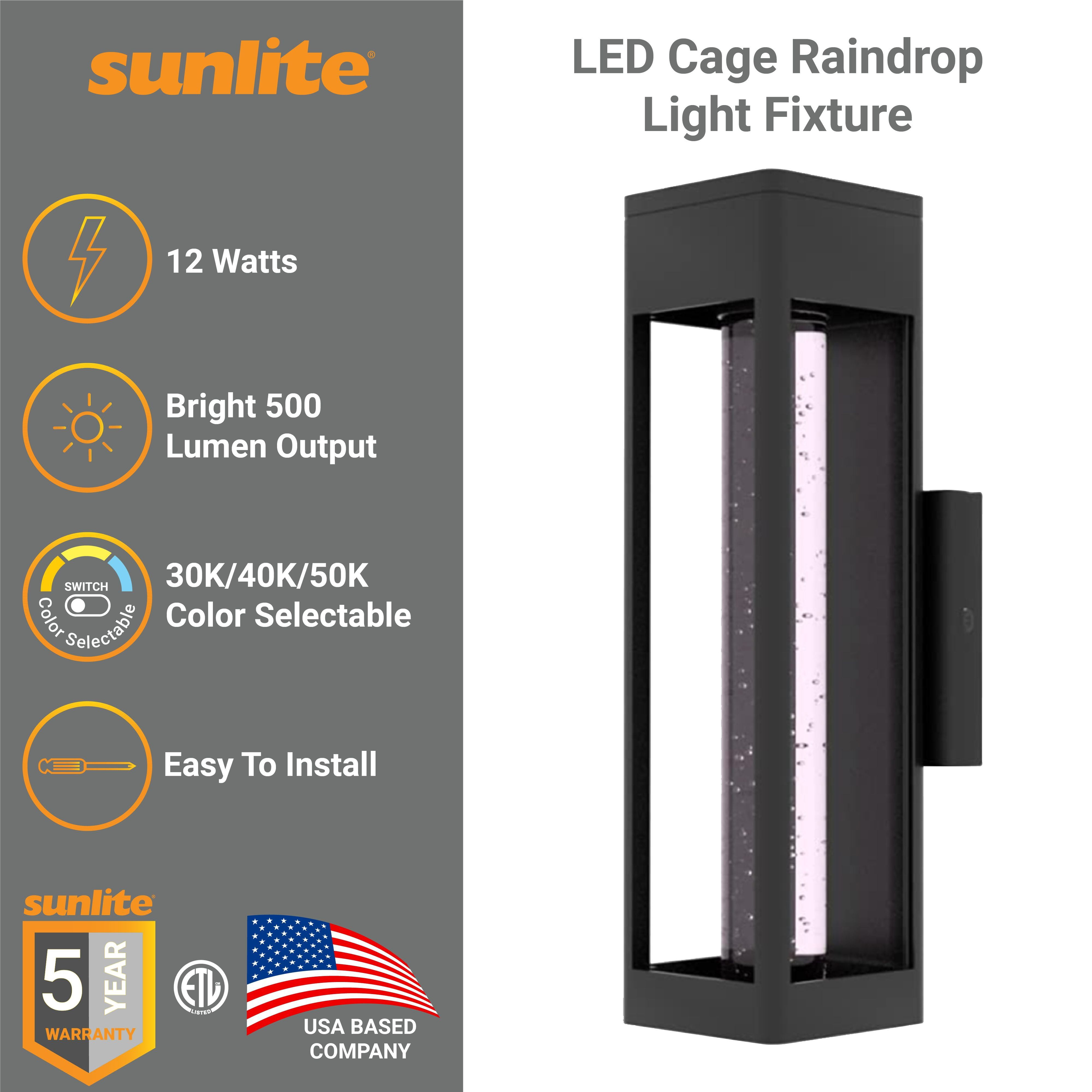 Sunlite LED Cage Raindrop Wall Sconce Light Fixture, 12 Watts, 500 Lumens, Color Selectable 30K/40K/50K, Dimmable, 120V, ETL Listed, Oil Rubbed Bronze, For Patios, Garage & Entryway Use