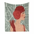 thumbnail image 1 of Old Hollywood Soft Flannel Fleece Throw Blanket, Lady with Bandana and Rose on Geometric Pattern Background, Cozy Plush for Indoor and Outdoor Use, 60" x 80", Ruby Grey and White, by Ambesonne, 1 of 6