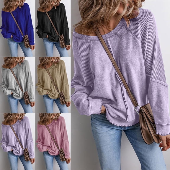 Zysthvn Pullover Women's Sweatshirts Fall Casual Loose Fit Sweatshirts for Women Long Sleeve Solid Soft Crewneck Tops