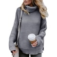 thumbnail image 1 of Asyoly Women Turtleneck Sweaters Long Sleeve Solid Color Chunky  Knit Pullover Casual Comfy Oversized Jumper Keep Warm Tops, 1 of 8