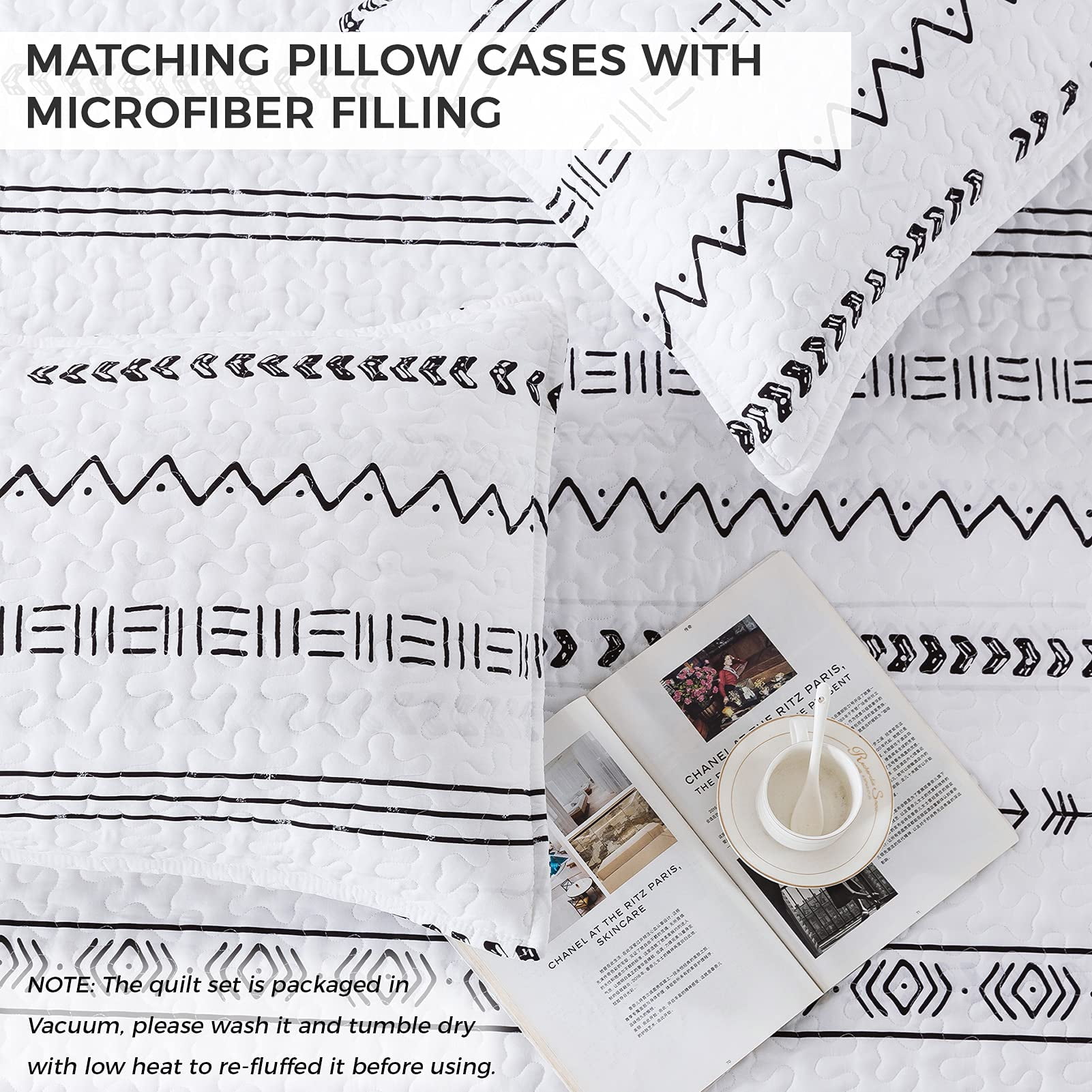 Andency White California King Quilt Set, 3 Pieces Bohemian Summer Soft Lightweight Bedspread Cal King, All Season Microfiber Coverlet Sets with 2 Pillow Shams (112" x104")