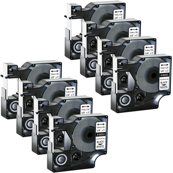 GREENCYCLE 8PK Industrial Rhino Heat Shrink Tubes Compatible for DYMO 18053 9mm 3/8" Black on White Cable Label Tape