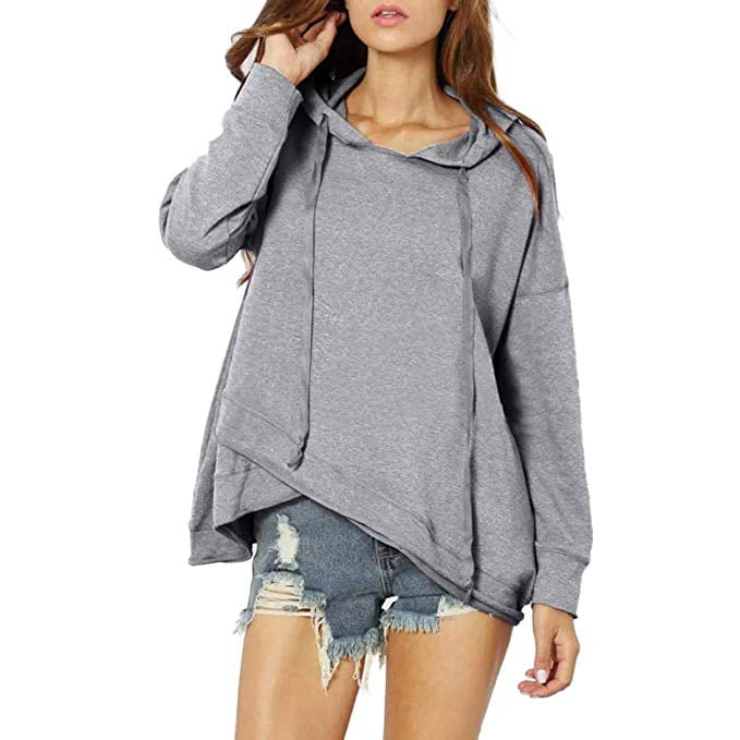 VISTA - Clearance Autumn Women Casual Lace up Long Sleeve Hoodie Pullover Solid Sweatshirt ...