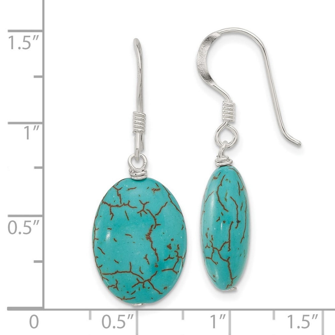 925 Sterling Silver Recon. Magnesite Dangle Shepherd Hook Earrings 34.9x13mm Wide Dangle Earring for Women