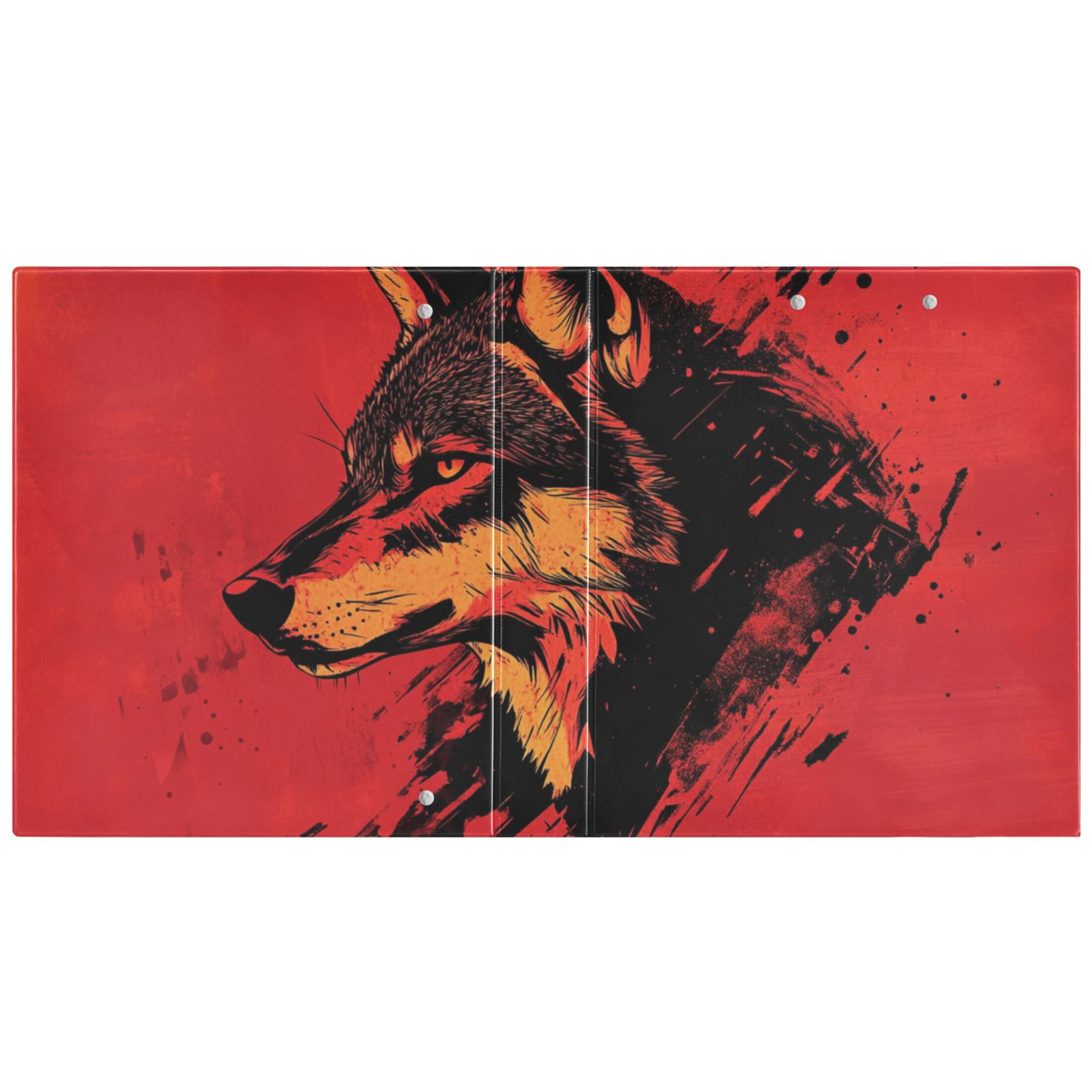 Wolf Face Red 3 Ring Binders 1.5 inch Hardcover File Folders with Interior Pockets A4 Size Organizer for School Office Hospital