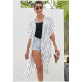 thumbnail image 3 of Women Striped Roll-up Sleeve Open Front Cardigan Kimono Outerwear, 3 of 4