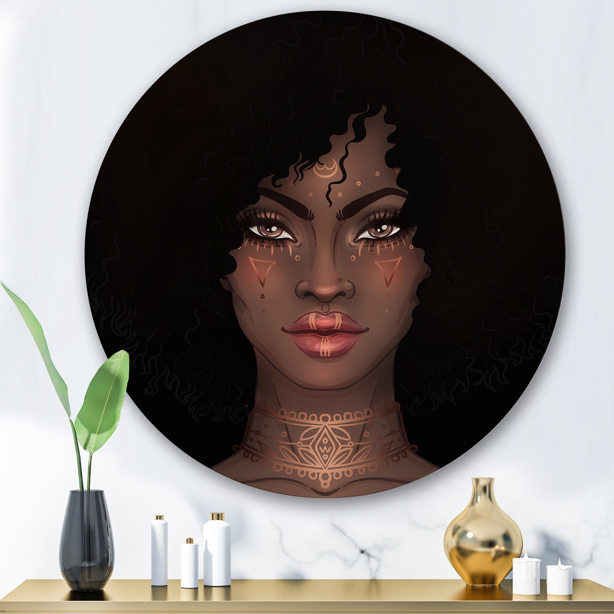 Designart 'Portrait of Afro American Woman II' Modern Circle Metal Wall Art 36x36 - Disc of 36