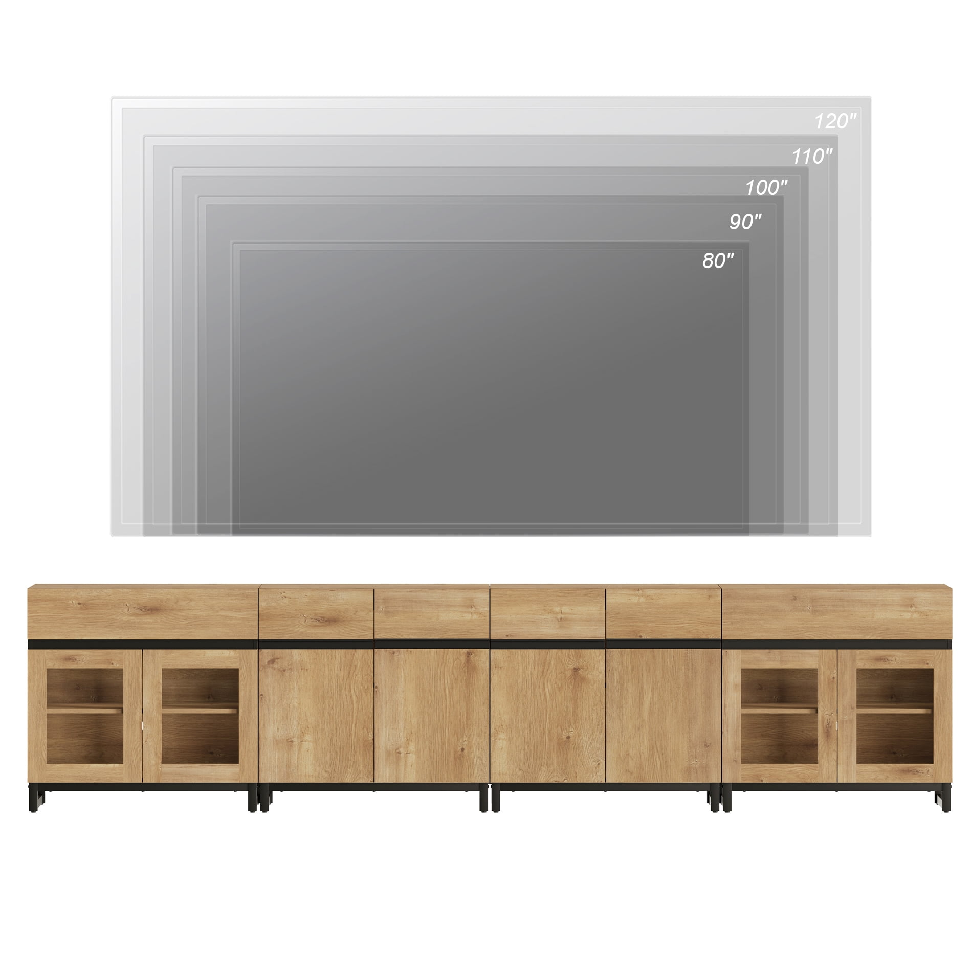 WAMPAT 4-in-1 Modern TV Stand for TVs up to 120 Inch, Glass Doors & 2 Drawers Entertainment Center,Media Console with Adjustable Shelf for Living Room & Bedroom