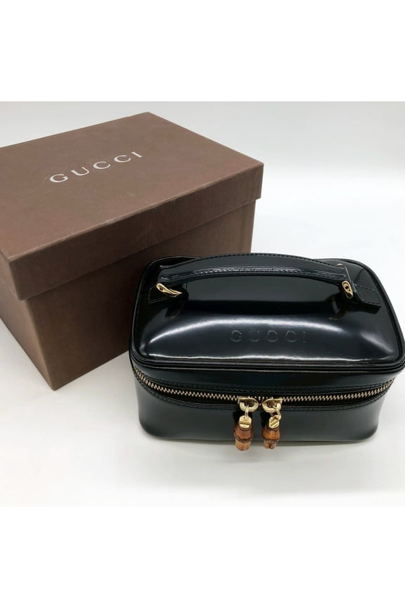 Pre-Owned GUCCI 032 1956 Bamboo Vanity Pouch Handbag in Patent Leather and Black for... (Fair)