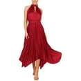 thumbnail image 1 of Faithtur Femmes Été Décontracté Midi Robe Unie Couleur Licou Robe Sans Manches Mode Irrégulière Ourlet Robe de Soirée, 1 of 5