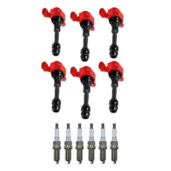 Set of 6 ISA Red Ignition Coils and Denso Spark Plugs Compatible with 2008-2015 Nissan Xterra 4.0L Replacement for UF349