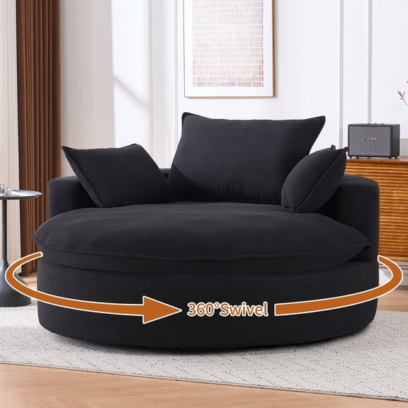 360 Swivel Accent Chair, Corduroy Barrel Chair, 57 Inch Comfy Boneless Sofa Chair for Living Room, Bedroom, Apartment