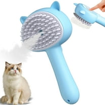 Steamy Cat Brush, Upgraded 4 in 1 Multifunctional Cat Steamer Brush, Rubber Pet Misting Brush with Release Button, Dog Comb with Cleanser for Indoor Kittens Small Animals(Blue)