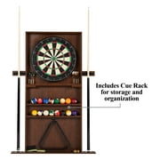 7.5 ft Billiard Pool Table with Cue Rack, Dartboard, and Game Accessories, Burgundy, by Barrington Billiards