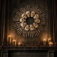thumbnail image 2 of Halloween Skull Wreath with Skeleton Hand Bones, Spooky Gothic Artificial Golden Eyes Skeleton Bone Wreath, Front Door Wall Porch Hanging Decor for Halloween Party House Indoor Outdoor Decorations, 2 of 6