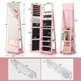thumbnail image 3 of Gymax 360° Rotating Mirrored Jewelry Cabinet Armoire 3 Color LED Modes Lockable Pink, 3 of 10