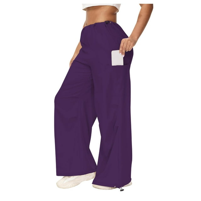 Timegard Womens Cargo Pants Elastic High Waisted Drawstring Cinch Bottom Hiking Workout Pants with Pockets